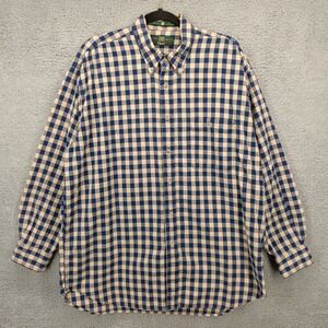 Orvis Mens Large Button Down Shirt Plaid Checkered Long Sleeve Collar Blue Whted